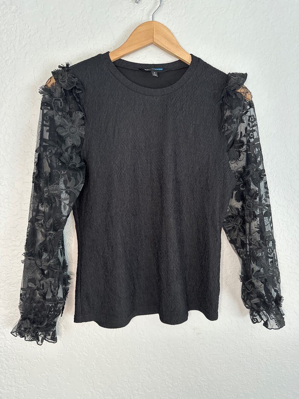 NEW Black Lace Sheer Long Sleeve Witchy Blouse Top Small Whimsygoth Halloween